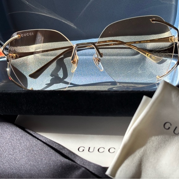 Gucci 💅 Brown Gradient Gold GG Lens 59 15 130 Women's Sunglasses GG0651S 005 NEW - Picture 7 of 16